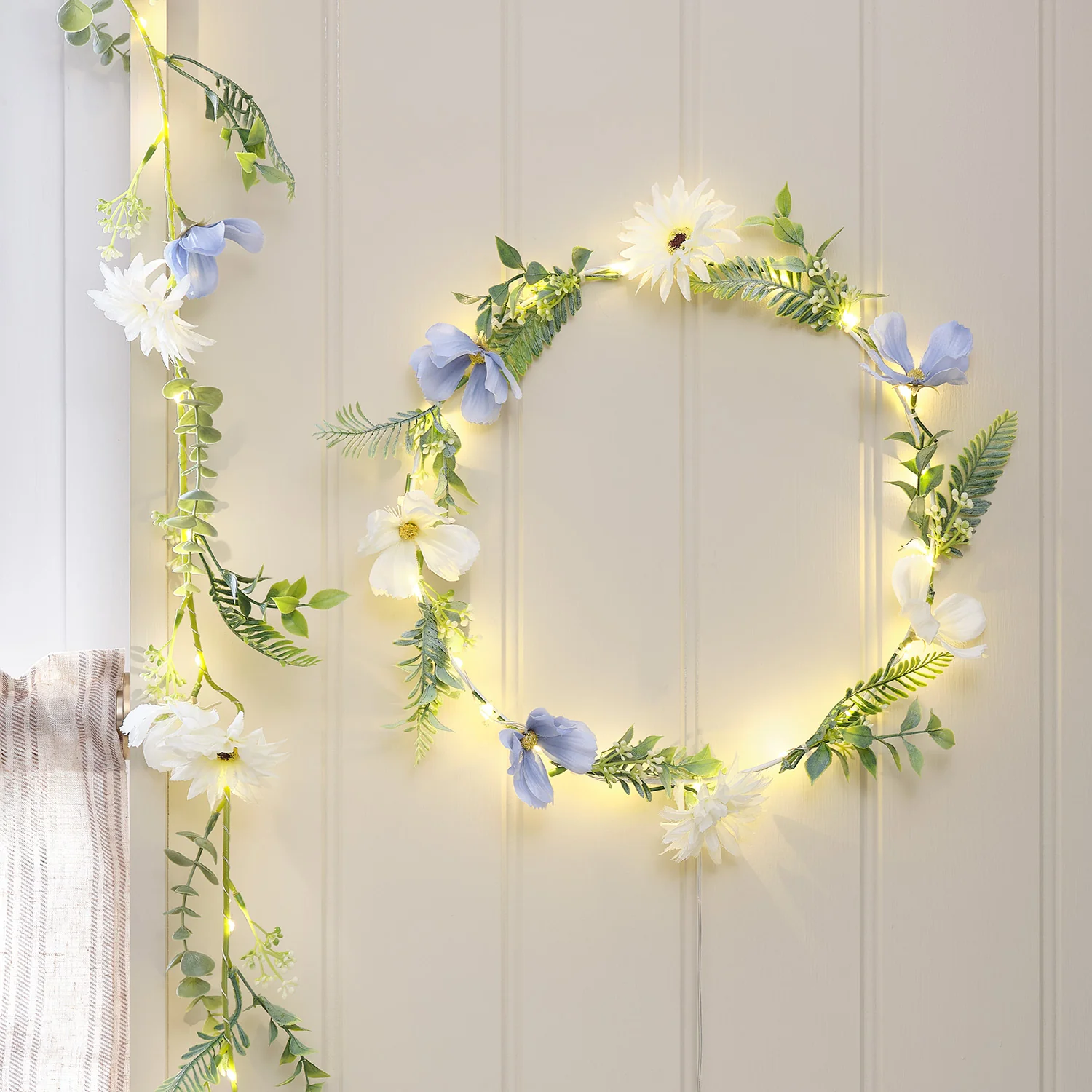 Pre Lit Blue Bloom Wreath & Garland Bundle