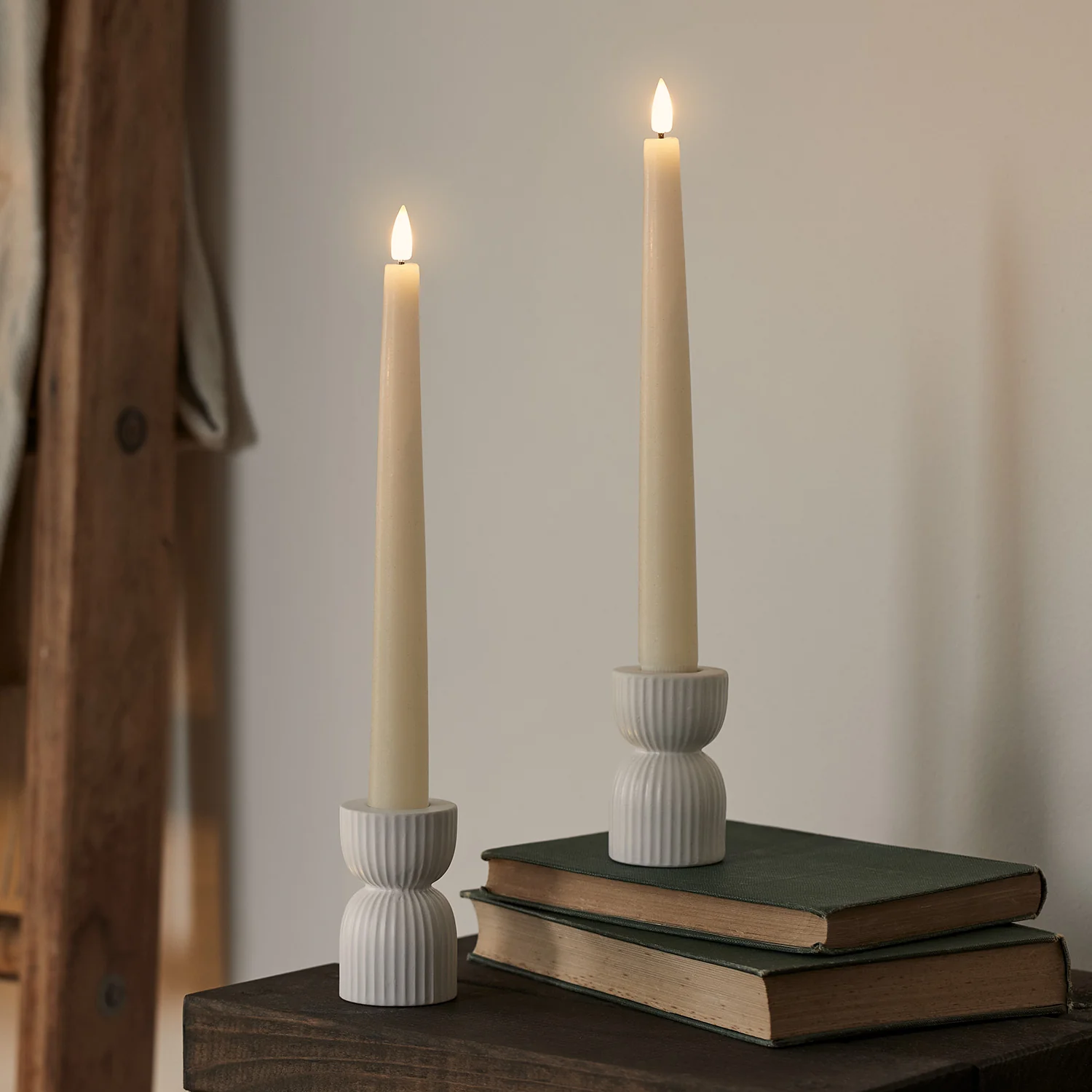 2 Matte White Ceramic Taper Candle Holders - Image 2