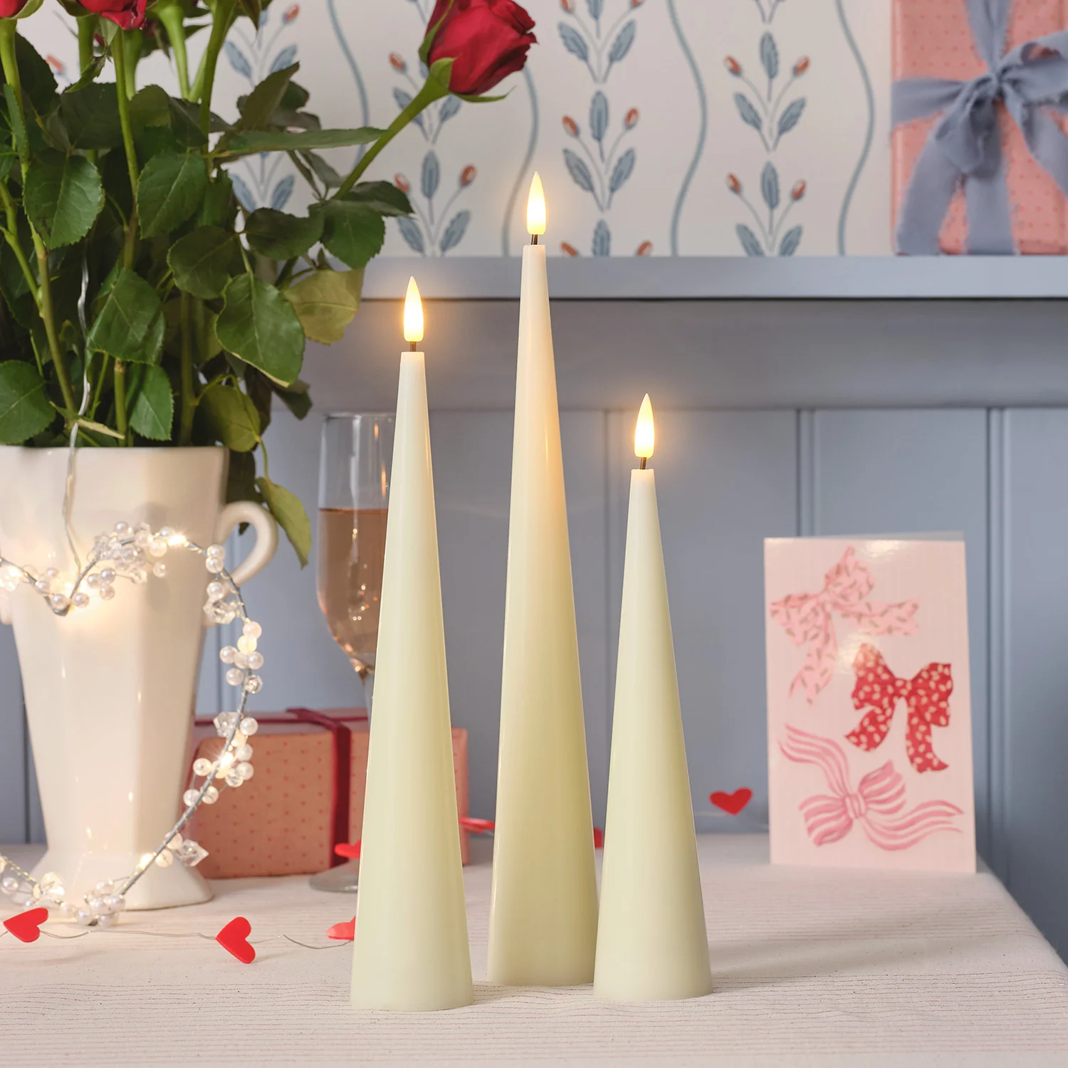 TruGlow® Ivory Slim Cone LED Pillar Candle Trio with Remote Control - Image 3