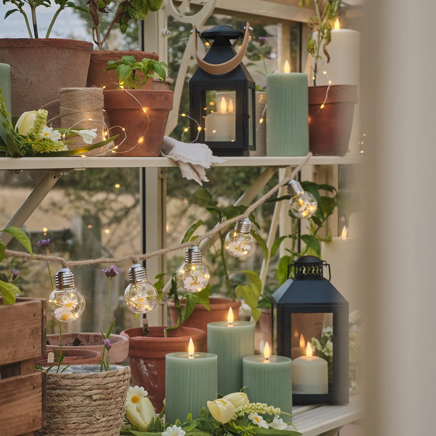 TruGlow® Sage Green Ribbed LED Pillar Candle Trio with Remote Control - Image 5