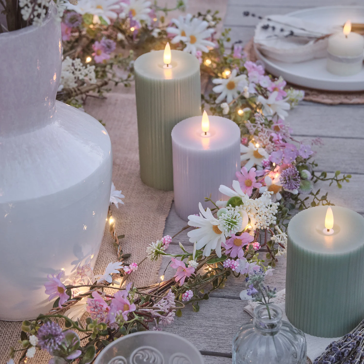 TruGlow® Lilac Ribbed LED Pillar Candle Trio with Remote Control - Image 3