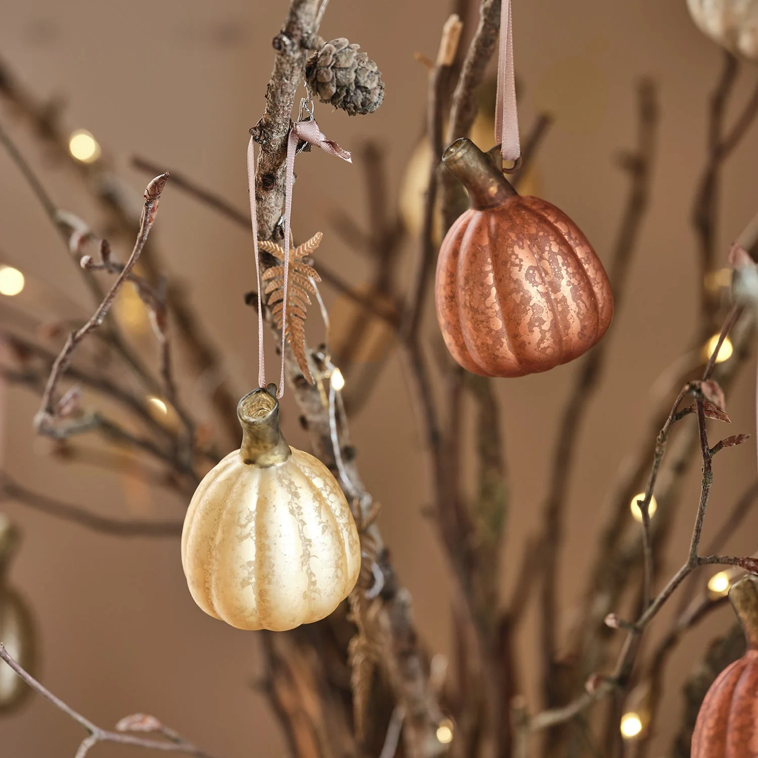 Set of 6 Mini Glass Pumpkin Tree Decorations - Image 2