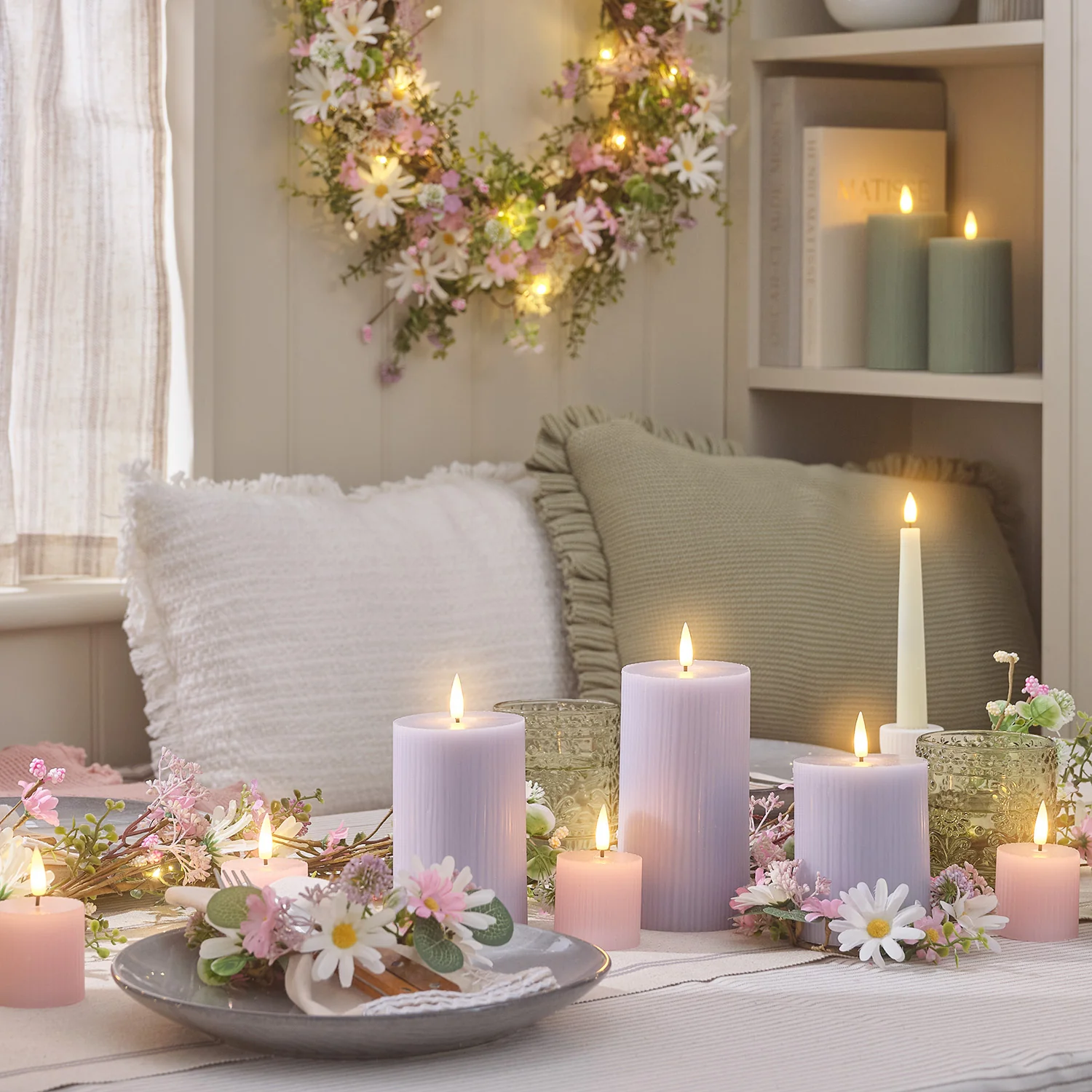 TruGlow® Lilac Ribbed LED Pillar Candle Trio with Remote Control - Image 6