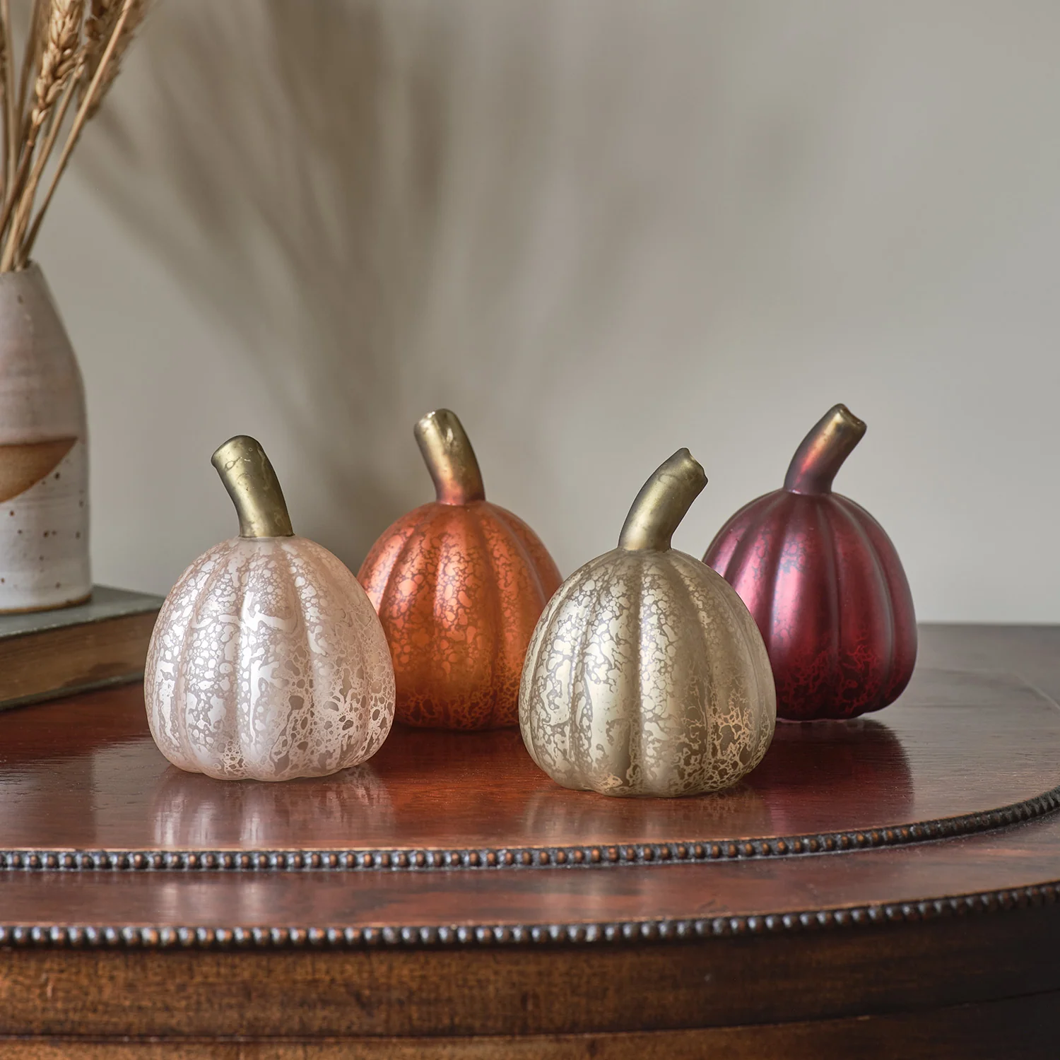 Set of 8 Mini Glass Light Up Pumpkin Decorations - Image 3