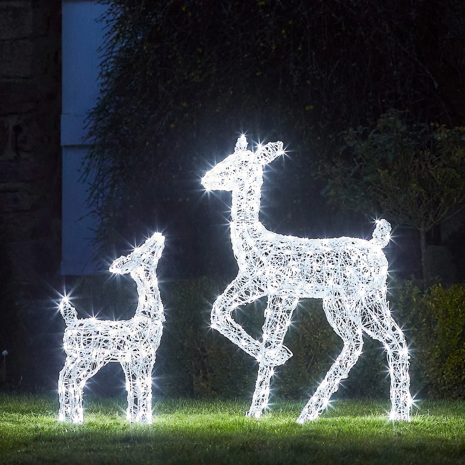 Solar Powered Swinsty Doe & Fawn Acrylic Light Up Reindeer