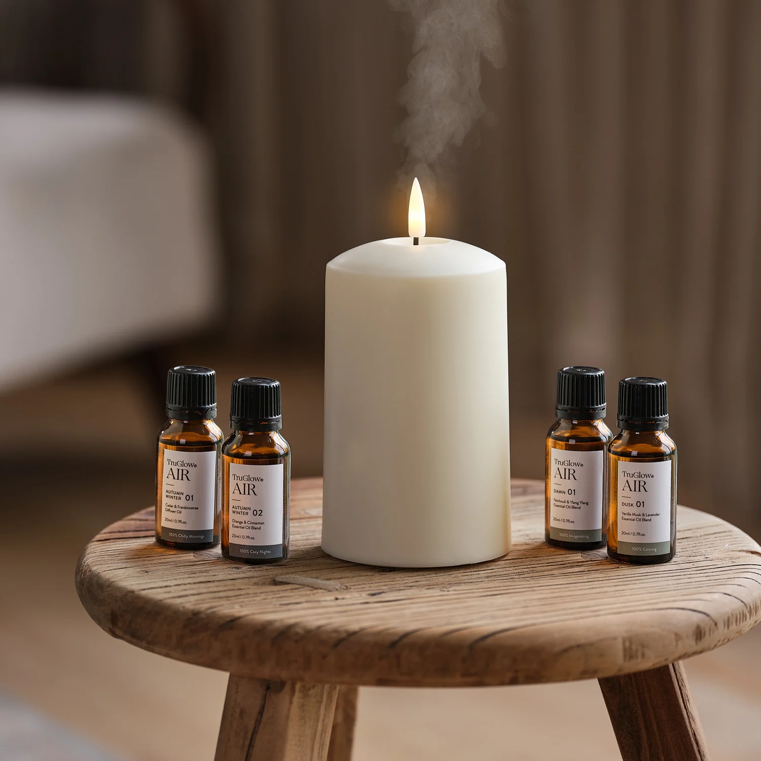TruGlow AIR® Portable Candle Diffuser & Autumn Winter, Dawn Dusk Diffuser Oil Bundle