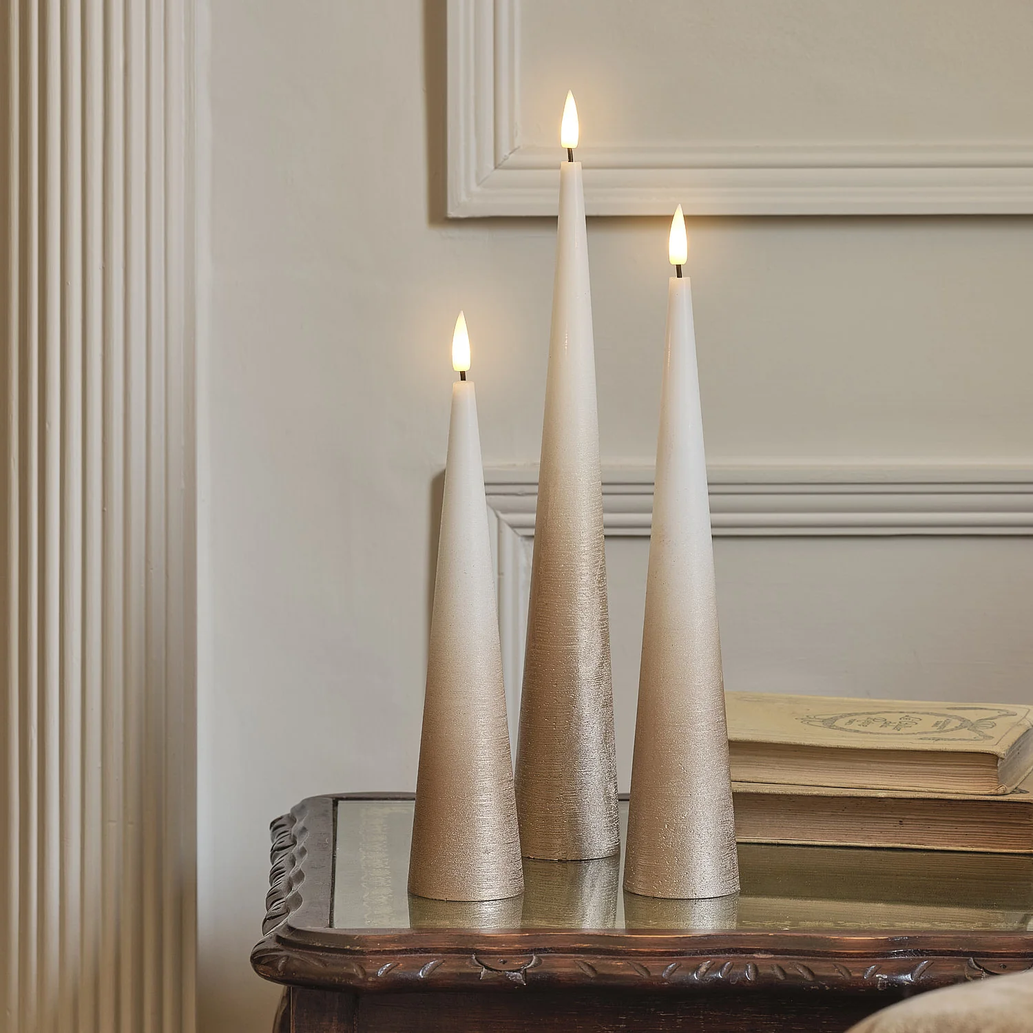 TruGlow® Bronze Ombre Slim Cone LED Pillar Candle Trio with Remote Control - Image 3