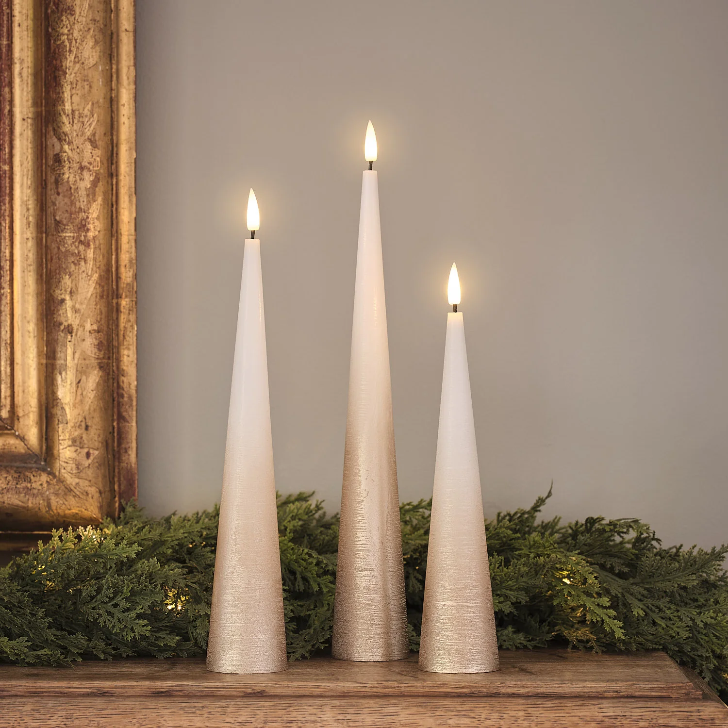 TruGlow® Bronze Ombre Slim Cone LED Pillar Candle Trio with Remote Control - Image 4