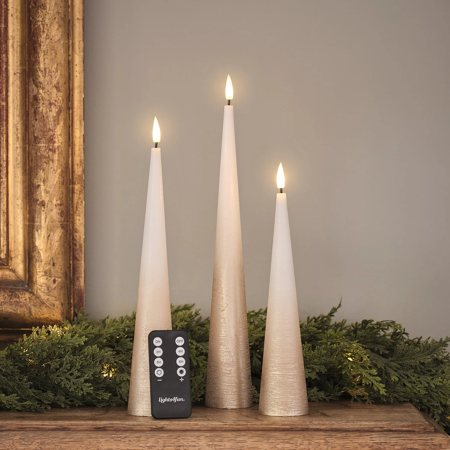 TruGlow® Bronze Ombre Slim Cone LED Pillar Candle Trio with Remote Control - Image 5