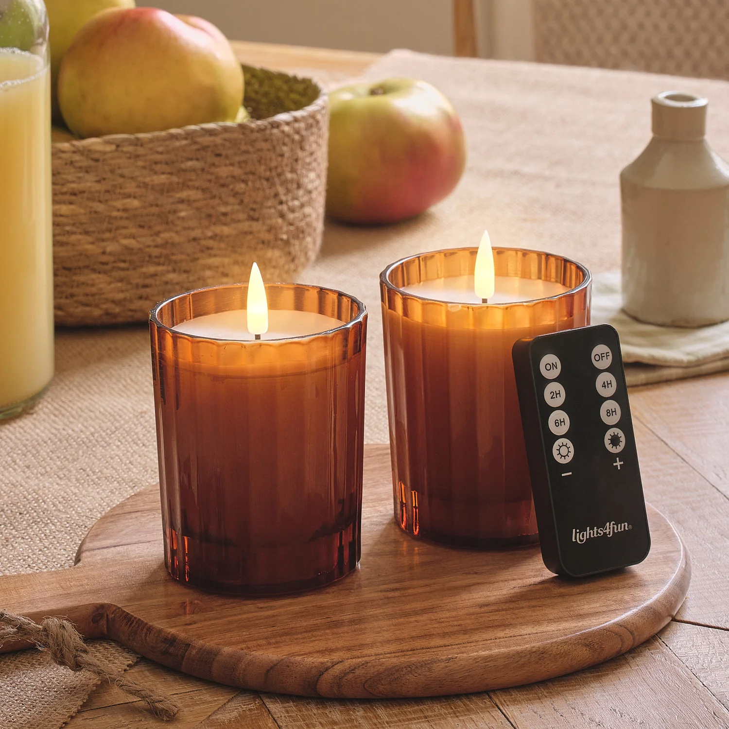 TruGlow® Burnt Orange LED Fluted Glass Candle Duo - Image 2