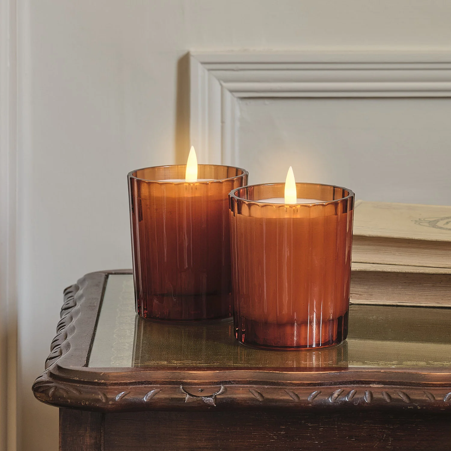 TruGlow® Burnt Orange LED Fluted Glass Candle Duo - Image 5