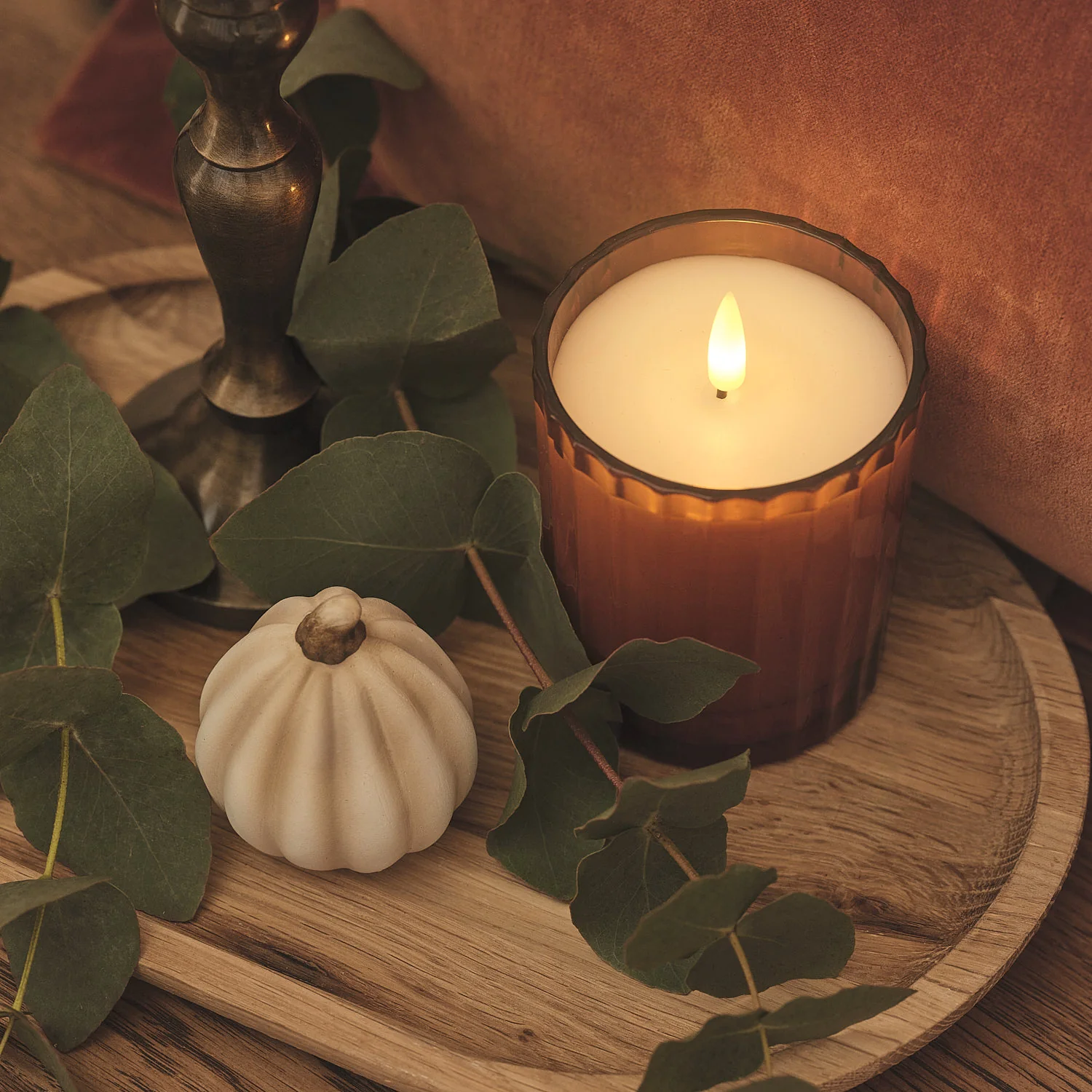 TruGlow® Burnt Orange LED Fluted Glass Candle Duo - Image 6