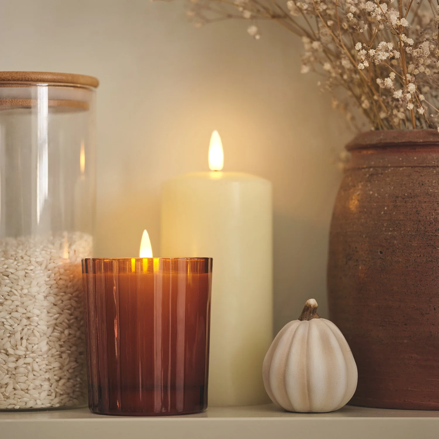 TruGlow® Burnt Orange LED Fluted Glass Candle with Remote Control - Image 2