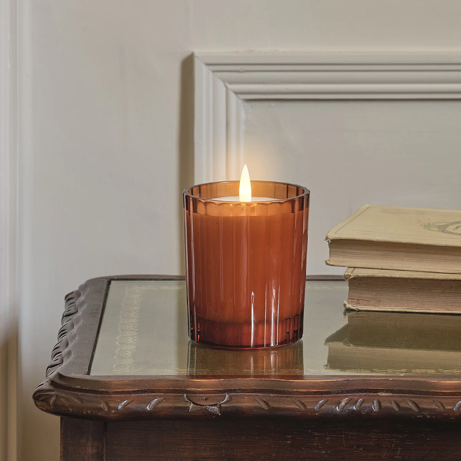 TruGlow® Burnt Orange LED Fluted Glass Candle with Remote Control - Image 5
