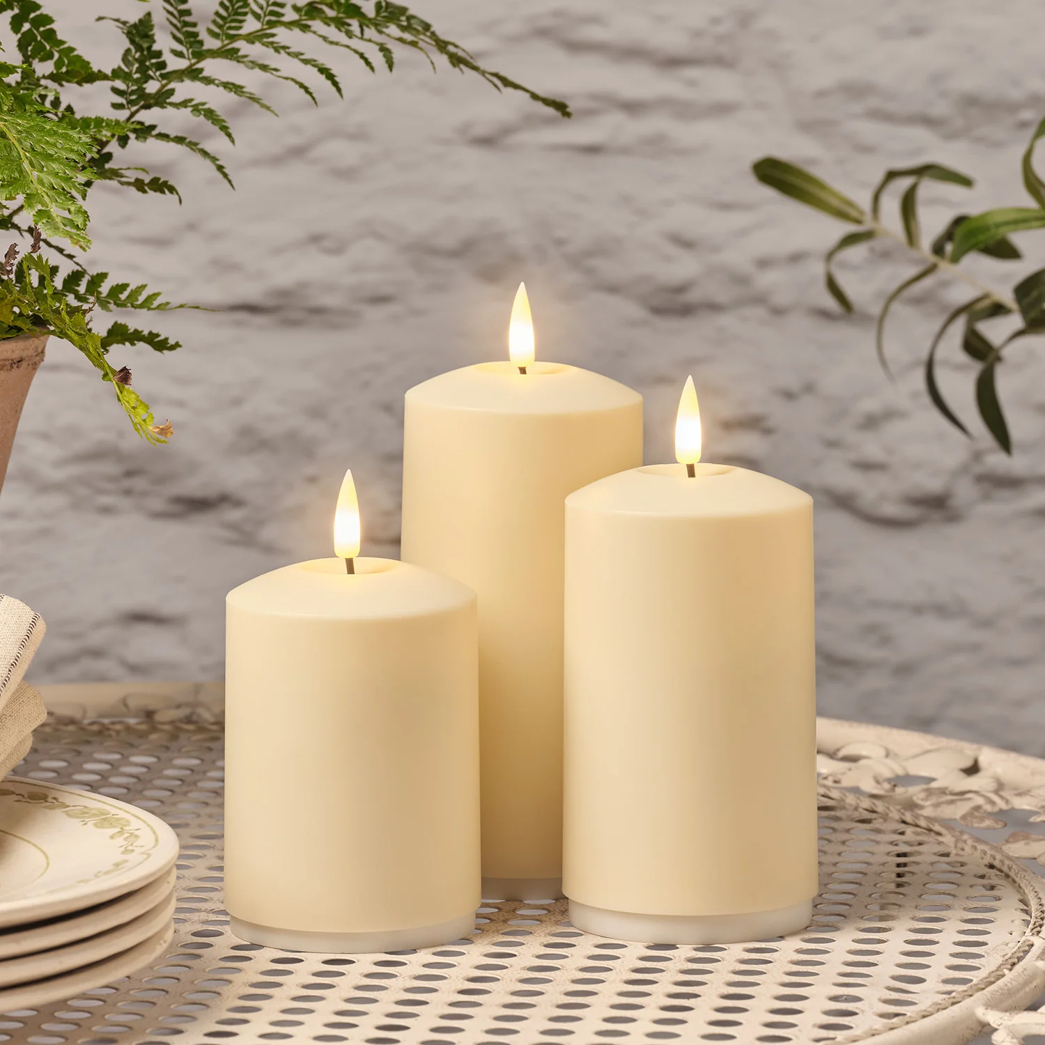 TruGlow® Rechargeable Outdoor Pillar Candle Trio With Remote Control - Image 2