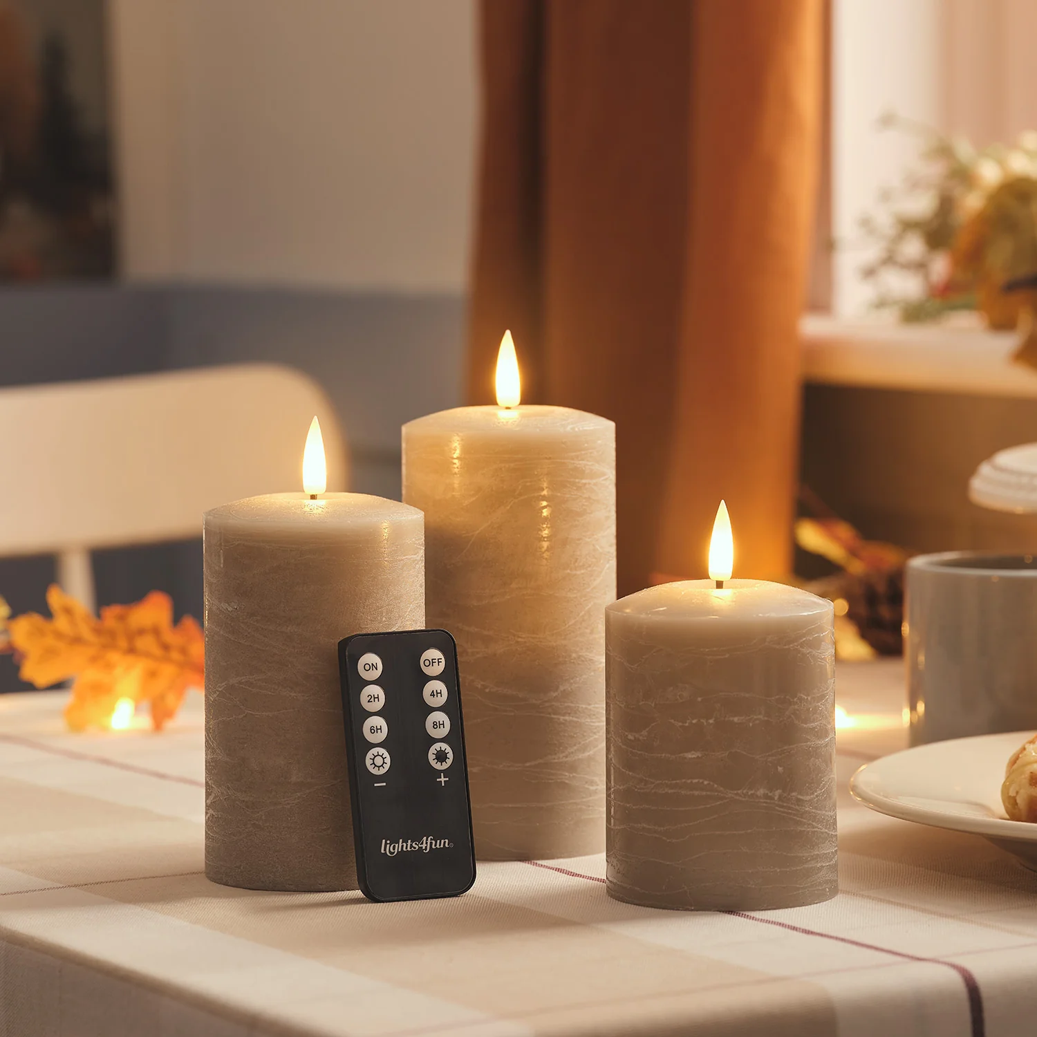 TruGlow® Taupe Distressed LED Pillar Candle Trio with Remote Control - Image 8