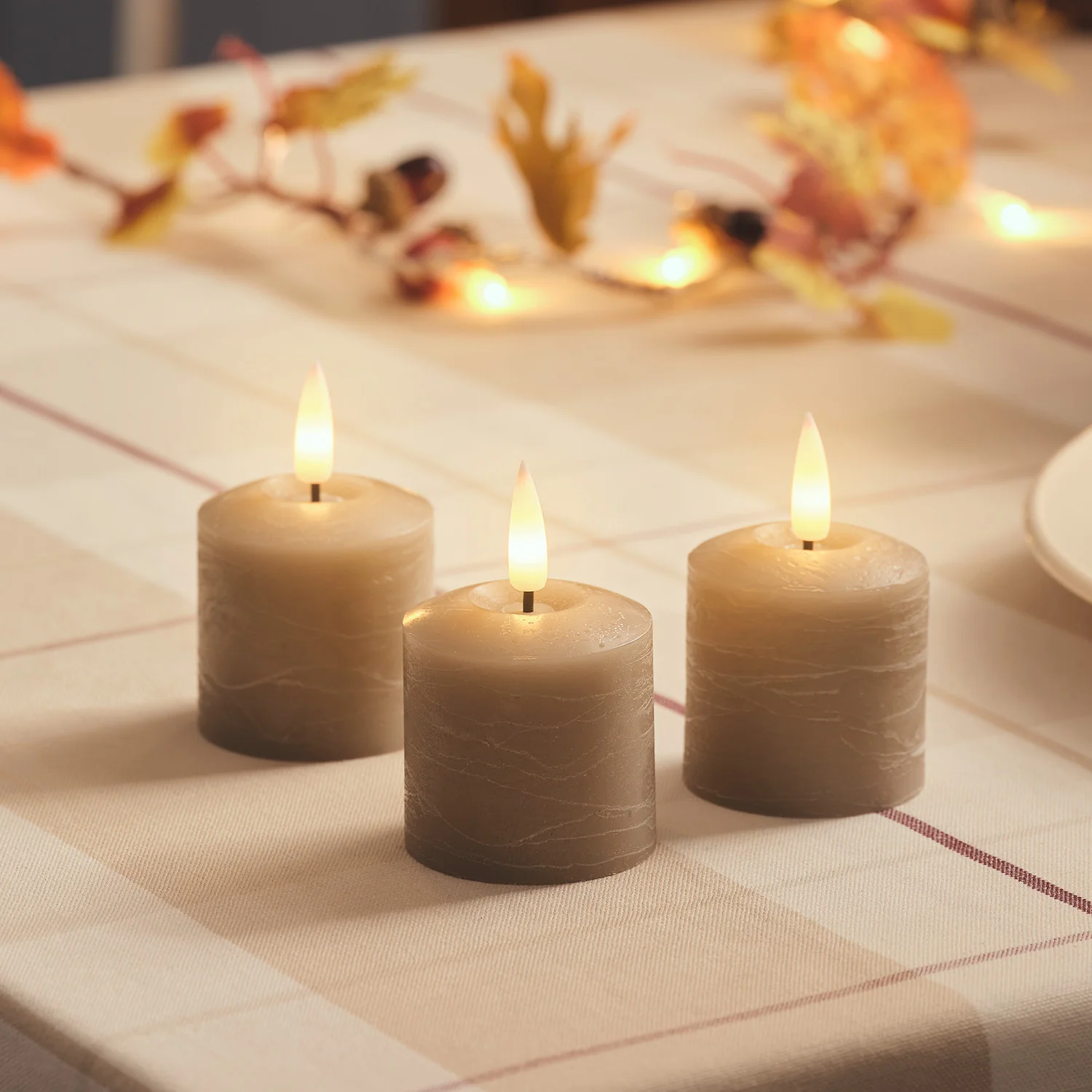 TruGlow® Taupe Distressed LED Votive Candle Trio with Remote Control - Image 3