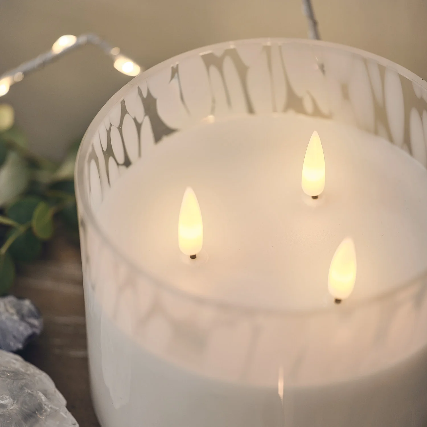 TruGlow® White Confetti Glass 3 Wick LED Candle with Remote Control - Image 2