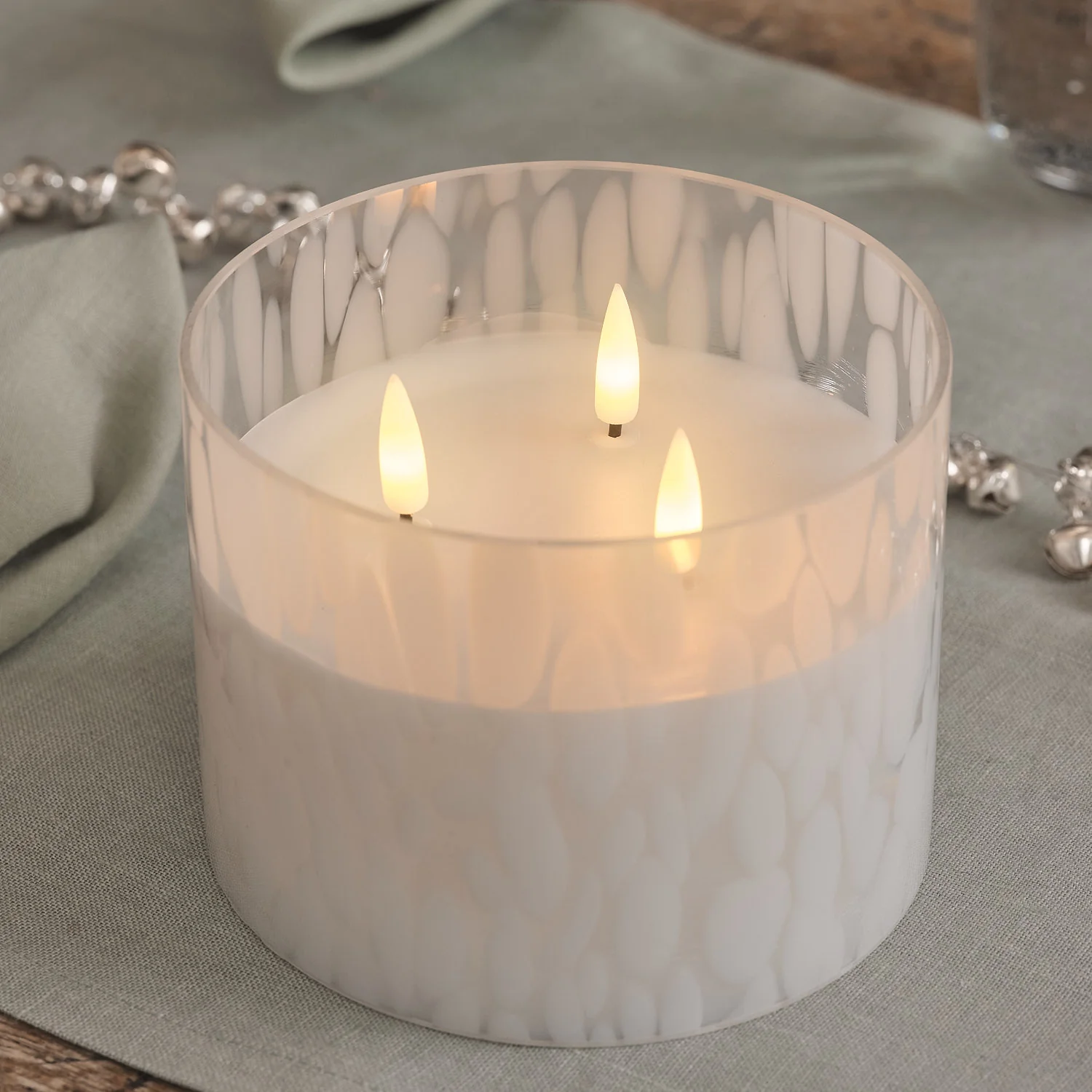 TruGlow® White Confetti Glass 3 Wick LED Candle with Remote Control - Image 4