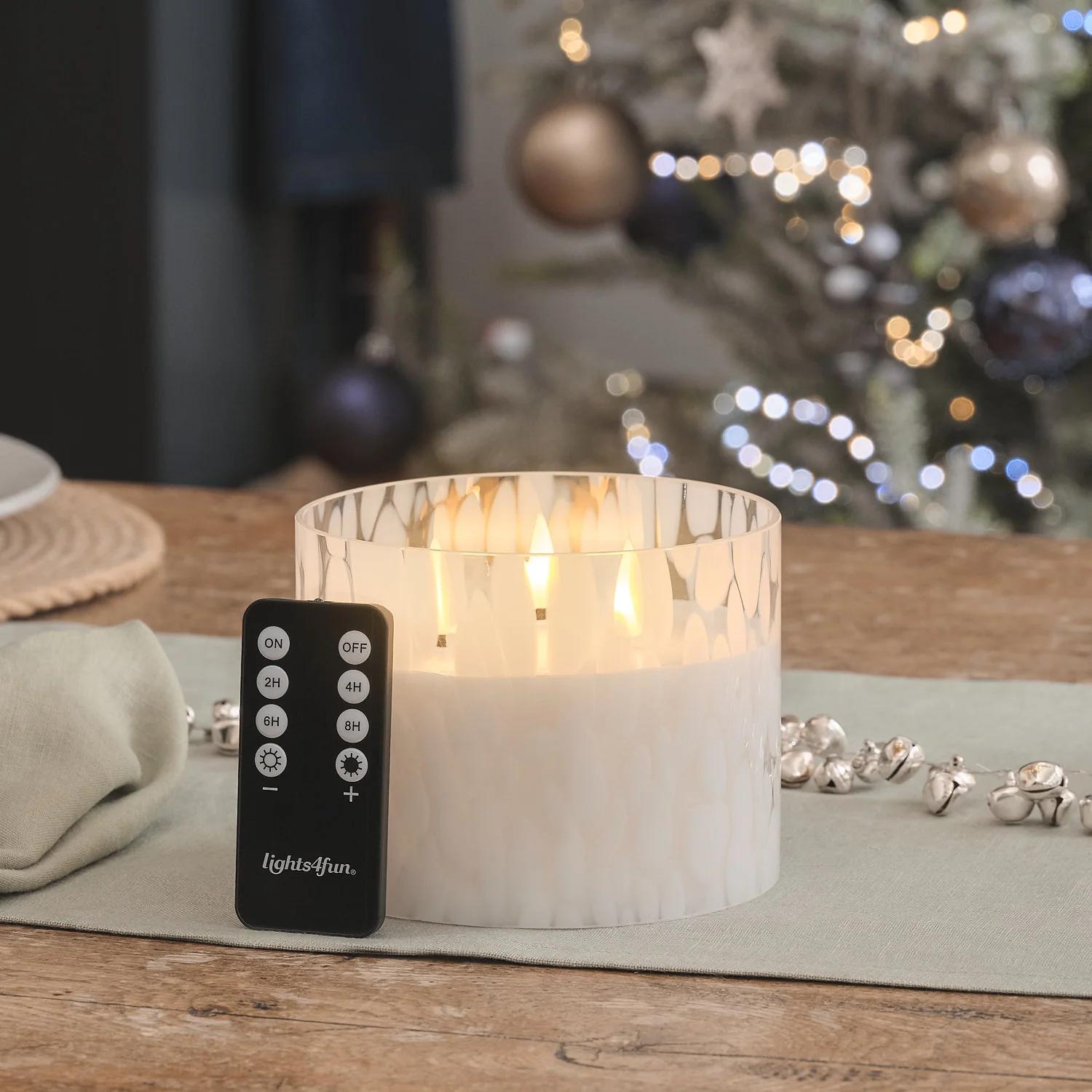TruGlow® White Confetti Glass 3 Wick LED Candle with Remote Control - Image 8