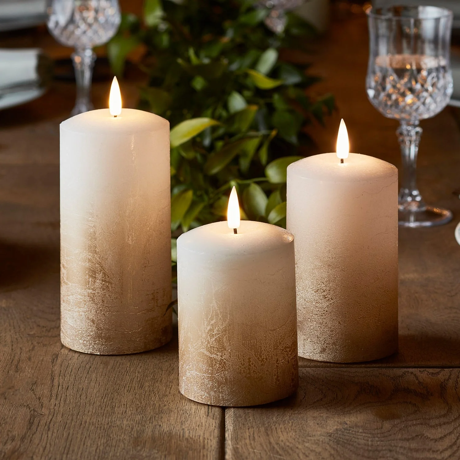 TruGlow® Bronze Ombre LED Pillar Candle Trio With Remote Control