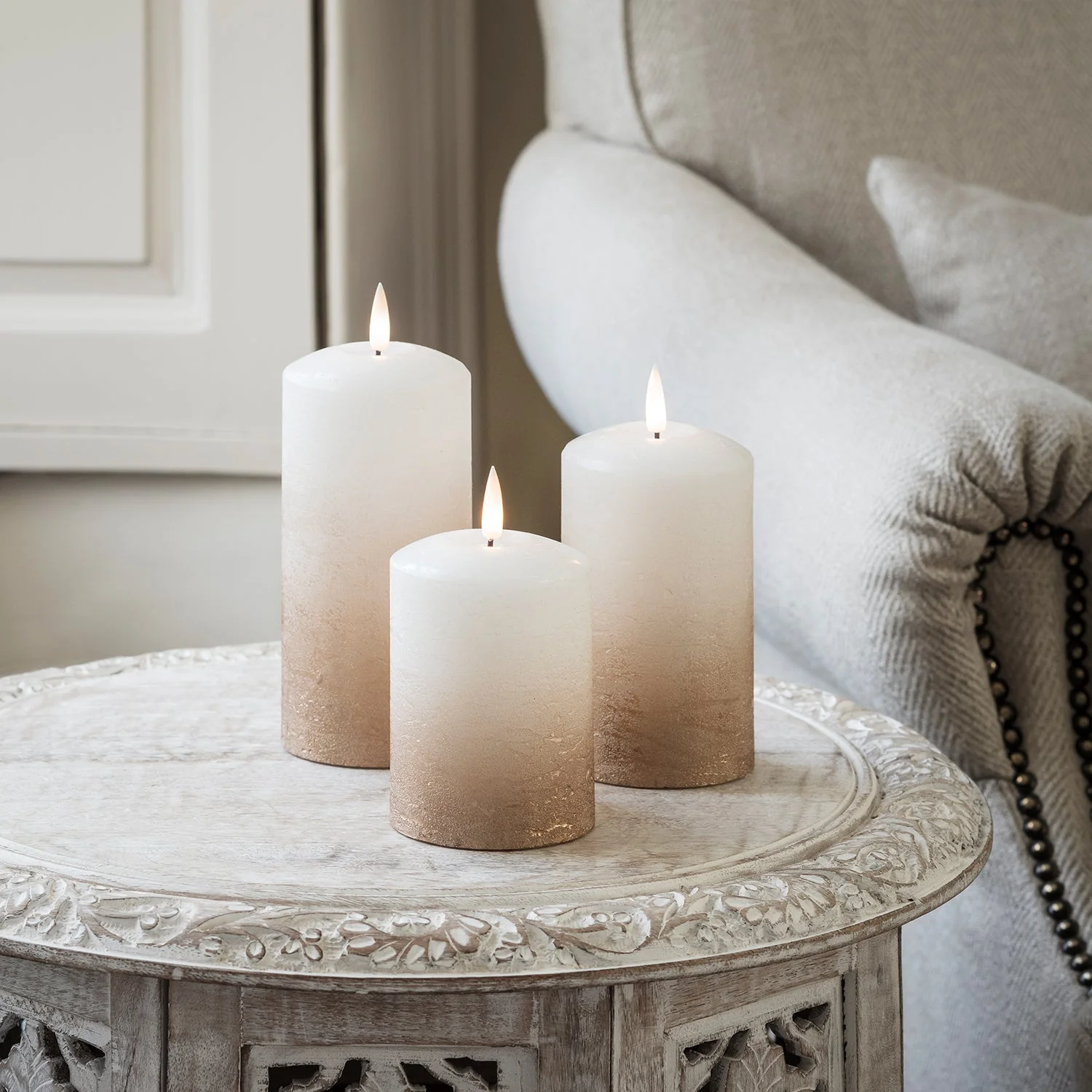 TruGlow® Bronze Ombre LED Pillar Candle Trio With Remote Control - Image 3