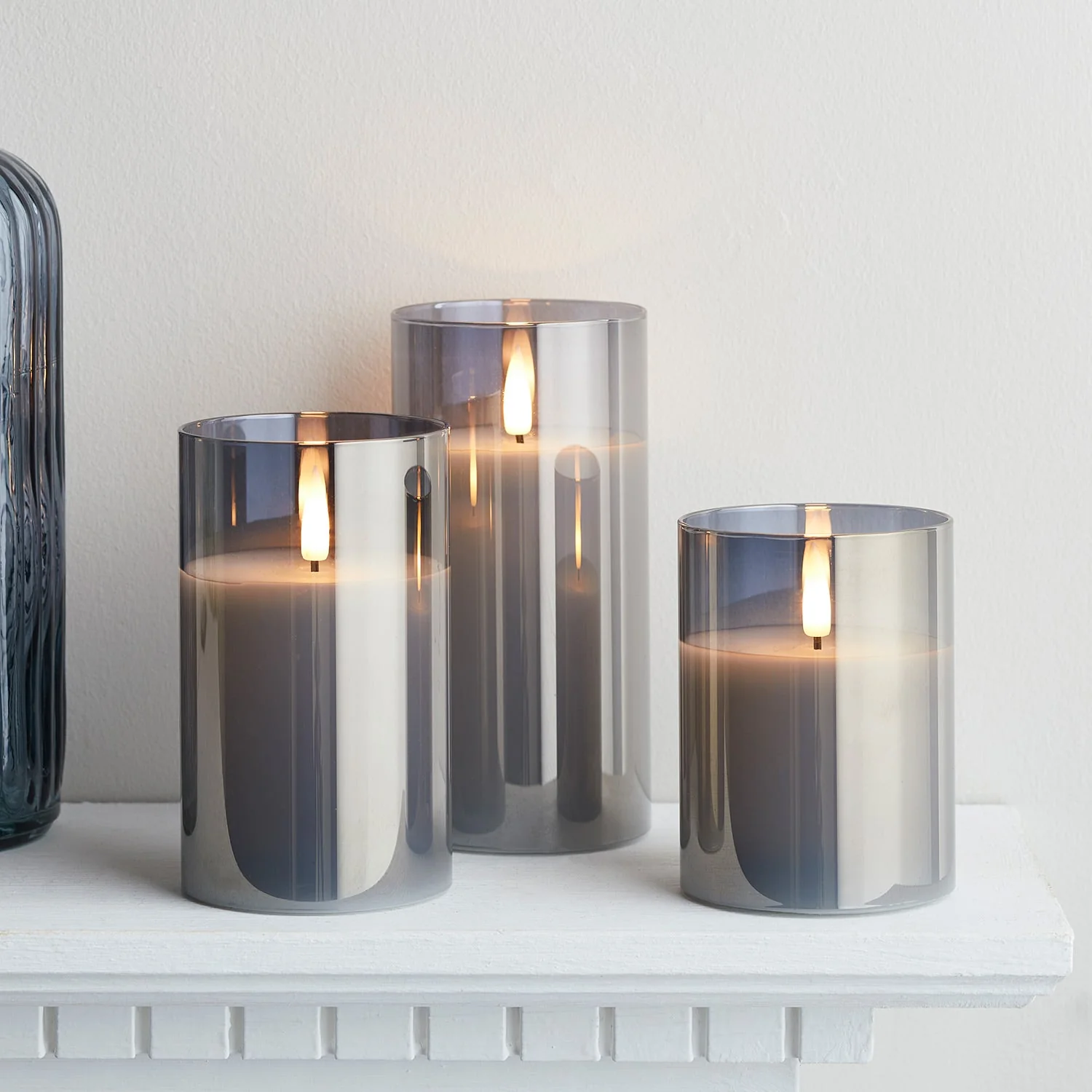 TruGlow® Smoked Grey LED Glass Candle Trio With Remote Control