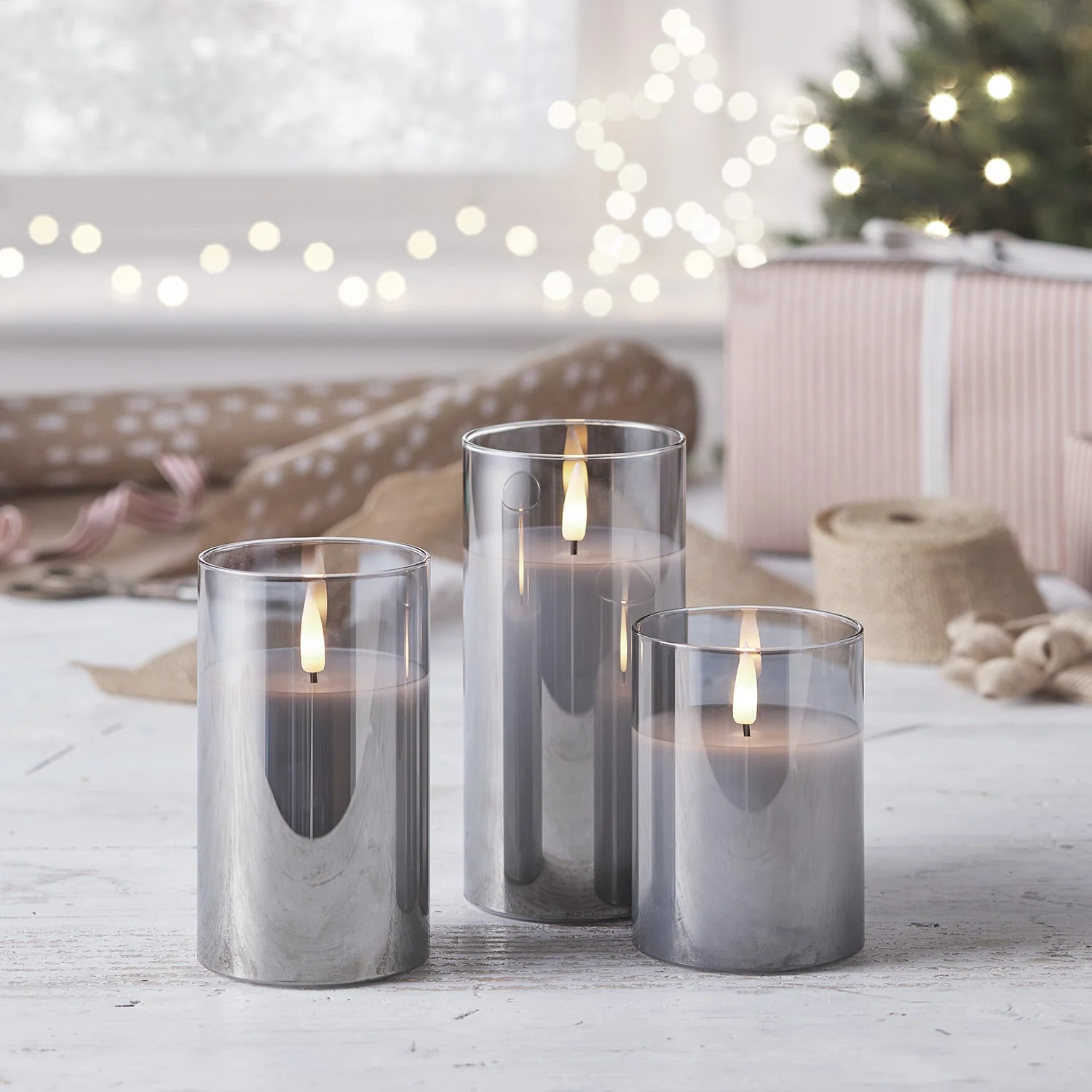 TruGlow® Smoked Grey LED Glass Candle Trio With Remote Control - Image 4