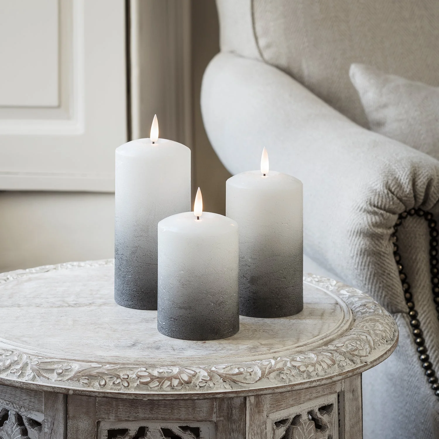 TruGlow® Grey Ombre LED Pillar Candle Trio With Remote Control