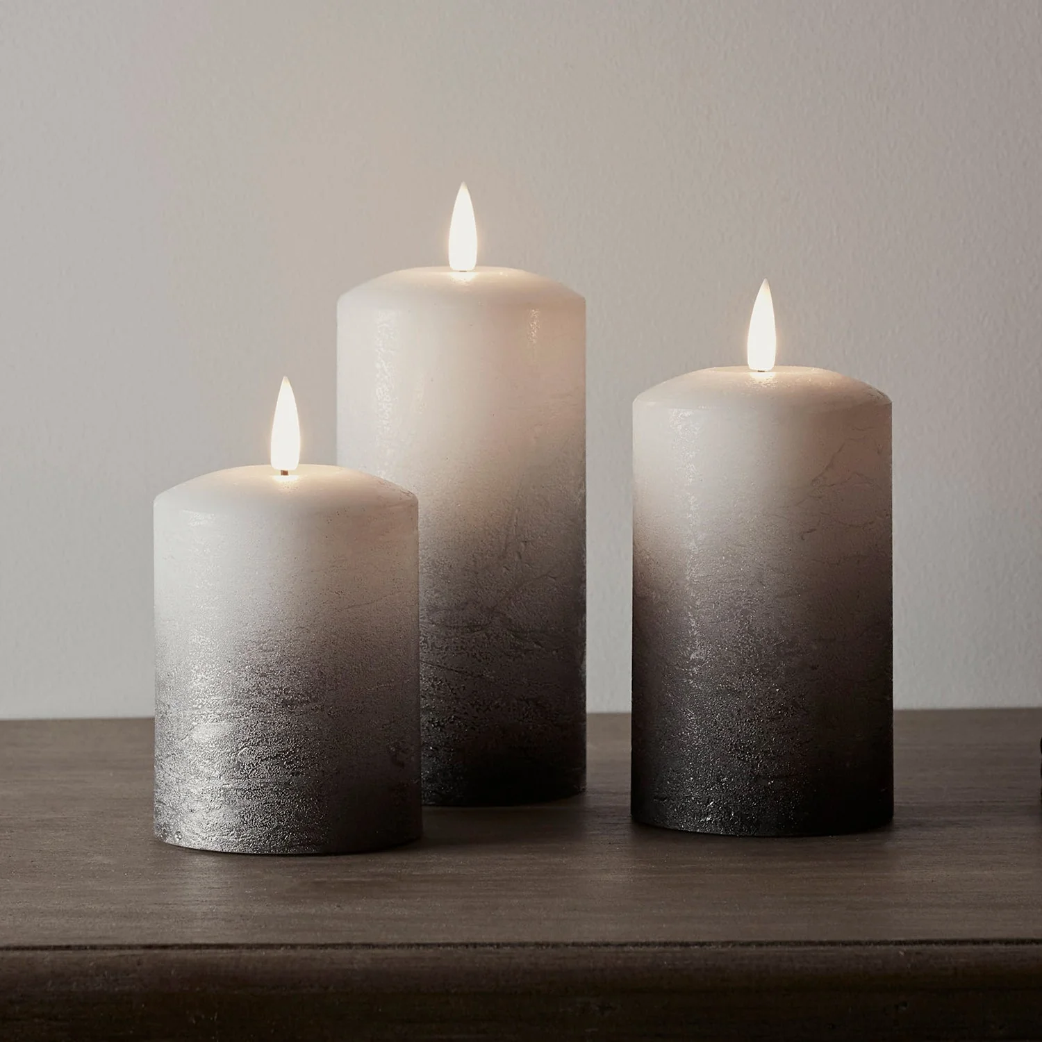 TruGlow® Grey Ombre LED Pillar Candle Trio With Remote Control - Image 2
