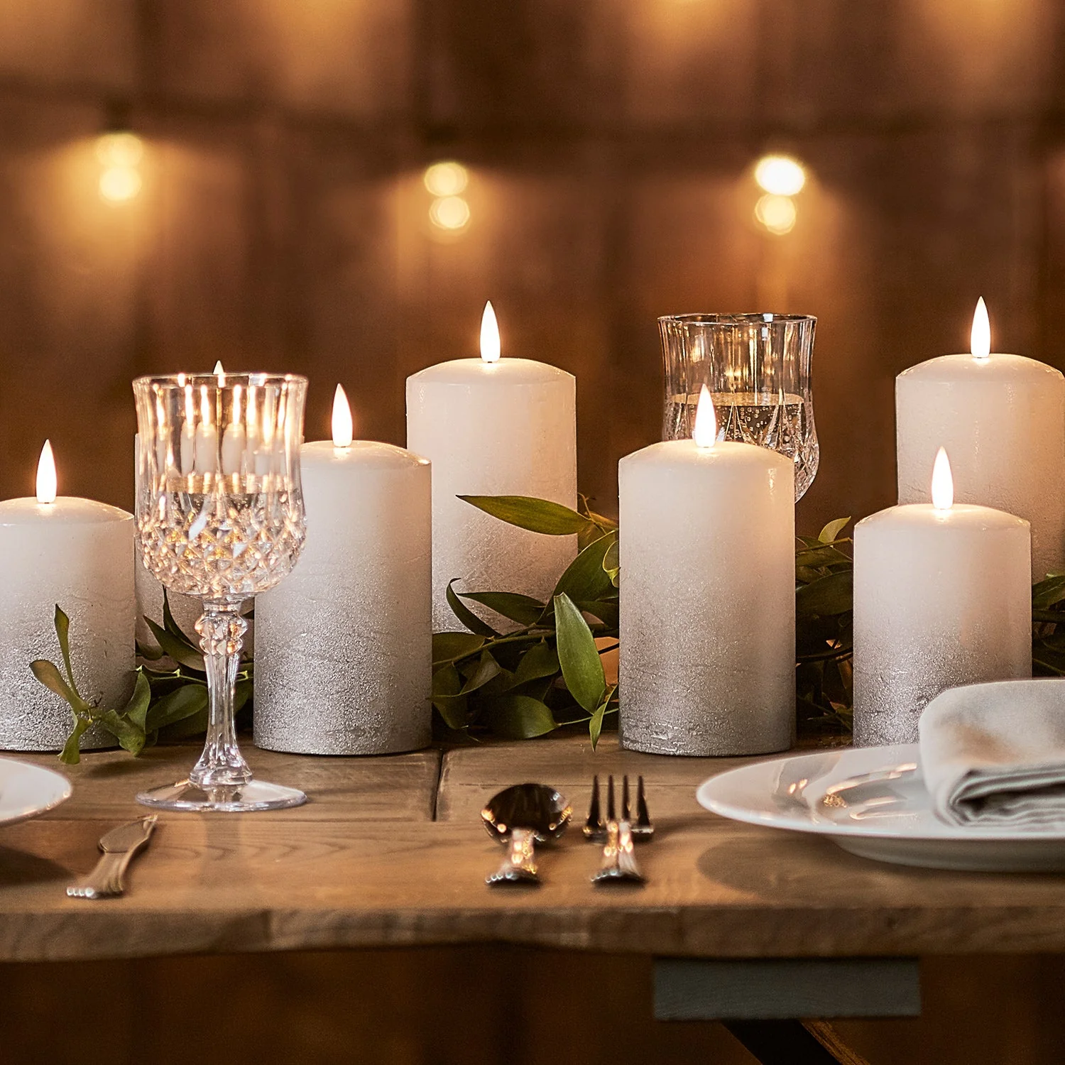 TruGlow® Grey Ombre LED Pillar Candle Trio With Remote Control - Image 3