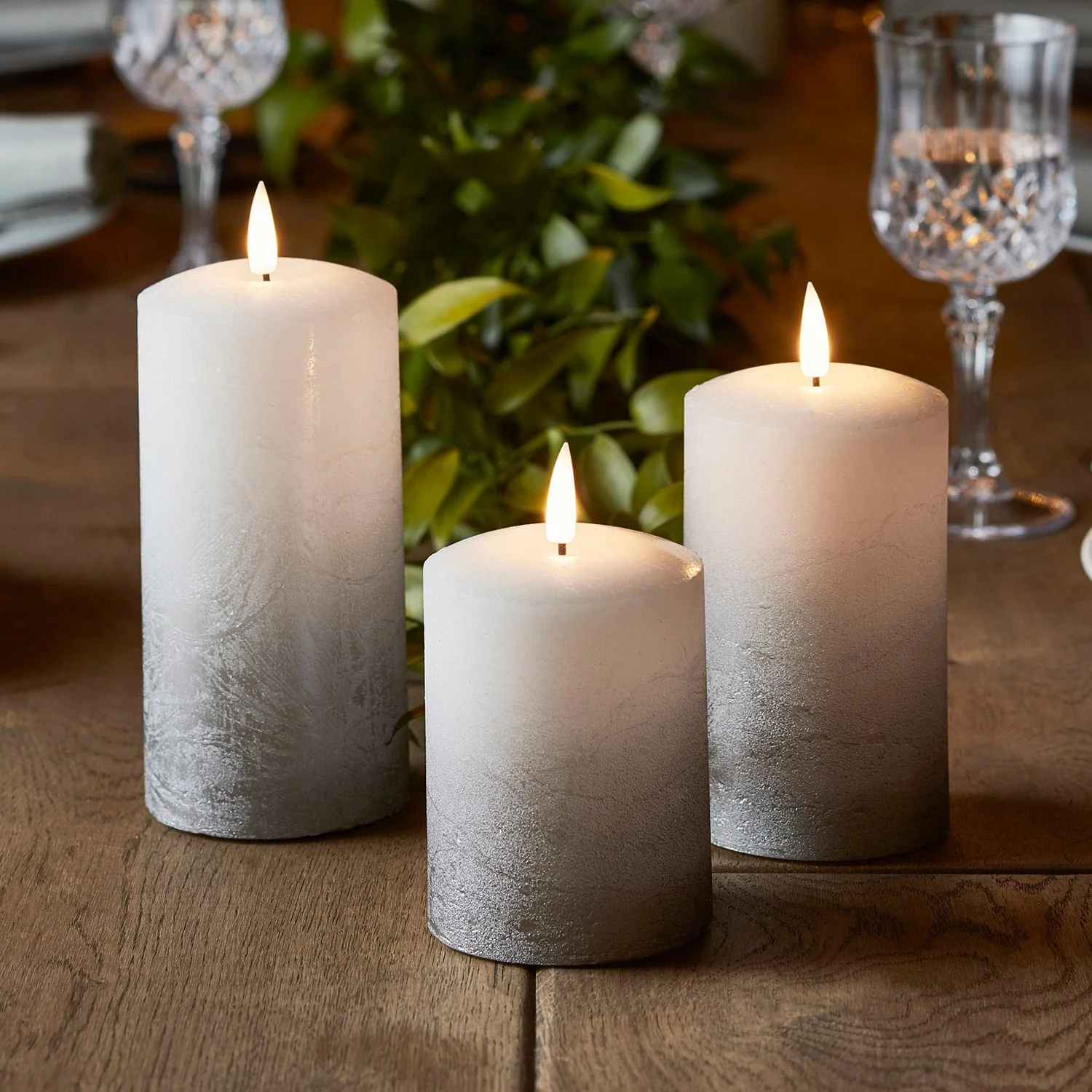 TruGlow® Grey Ombre LED Pillar Candle Trio With Remote Control - Image 6