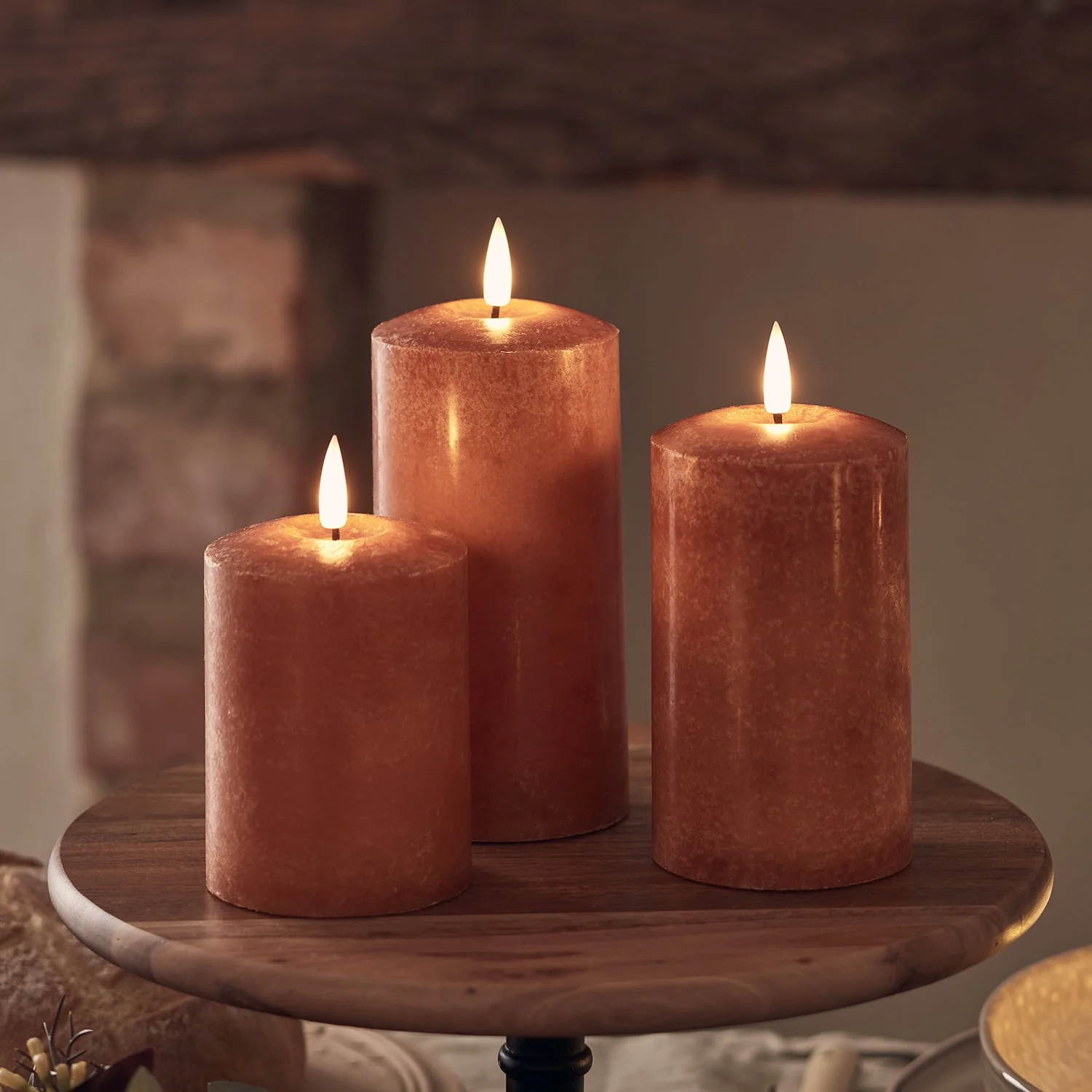 TruGlow® Mottled Orange LED Autumn Candle Trio With Remote Control - Image 2