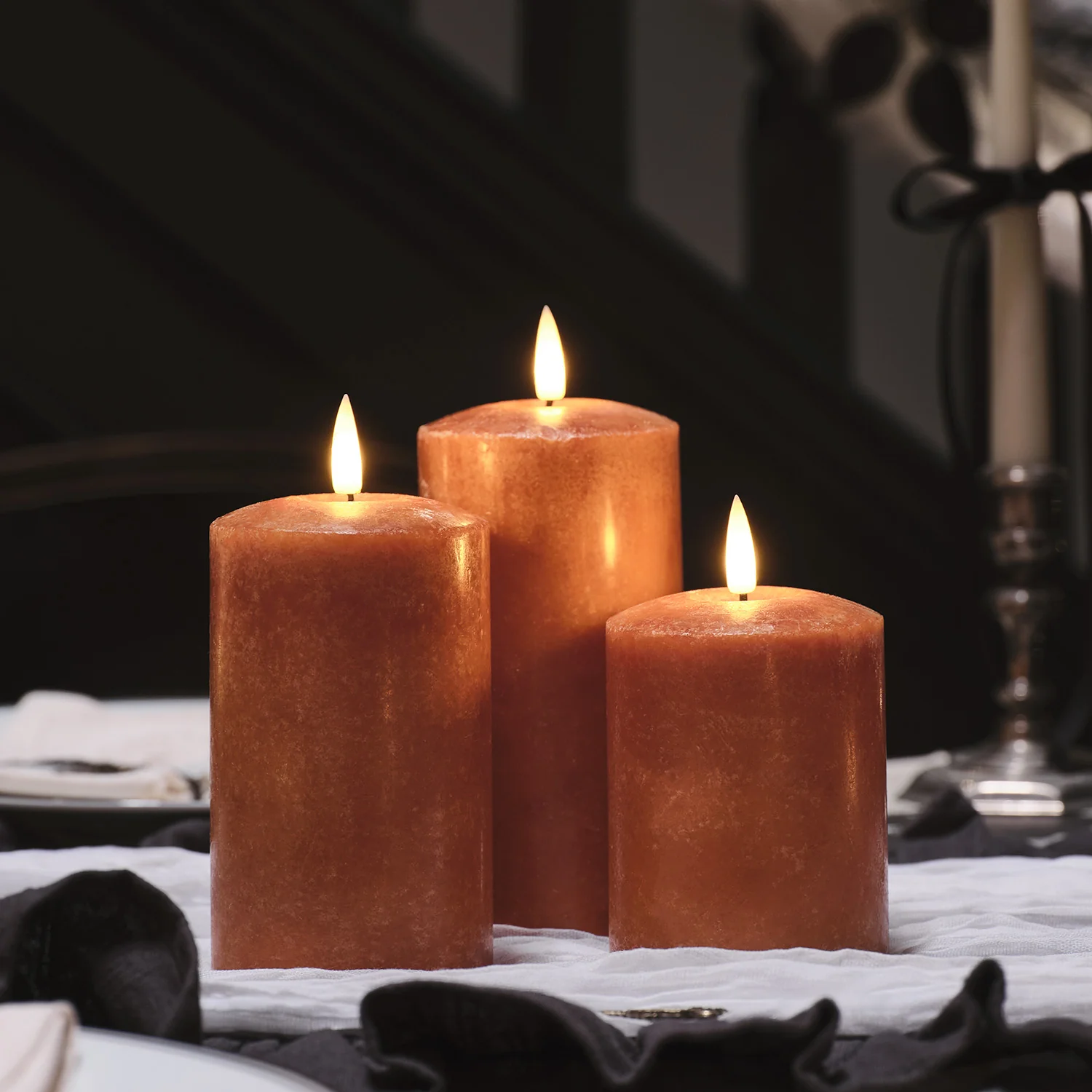 TruGlow® Mottled Orange LED Autumn Candle Trio With Remote Control - Image 4