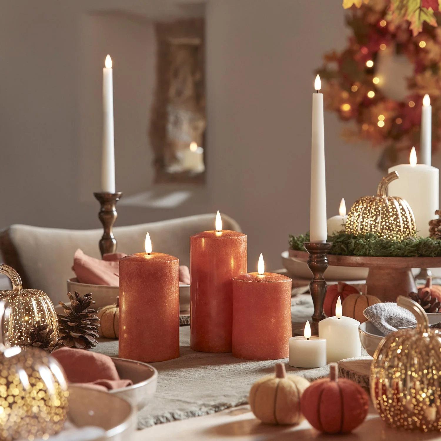 TruGlow® Mottled Orange LED Autumn Candle Trio With Remote Control - Image 6