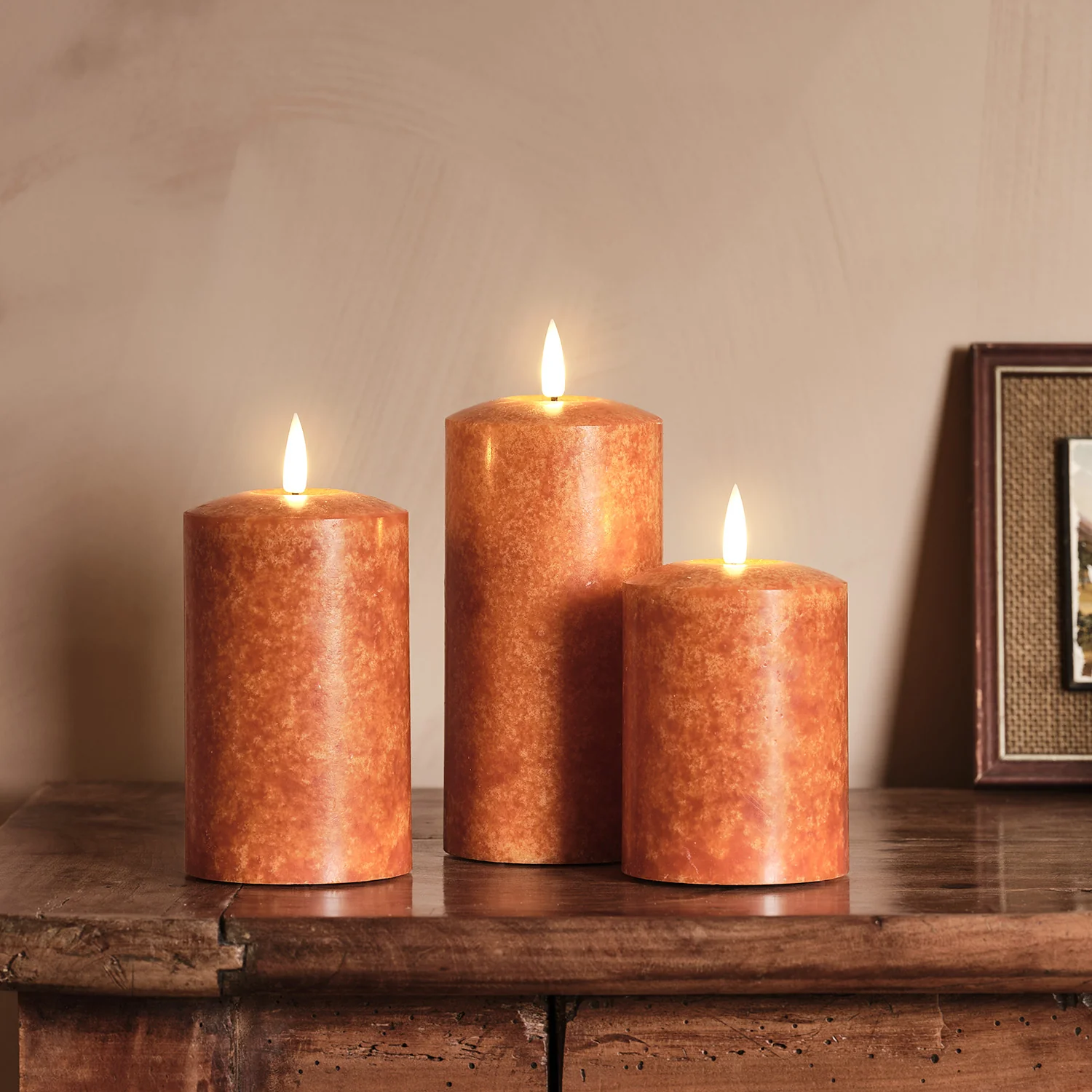 TruGlow® Mottled Orange LED Autumn Candle Trio With Remote Control - Image 7