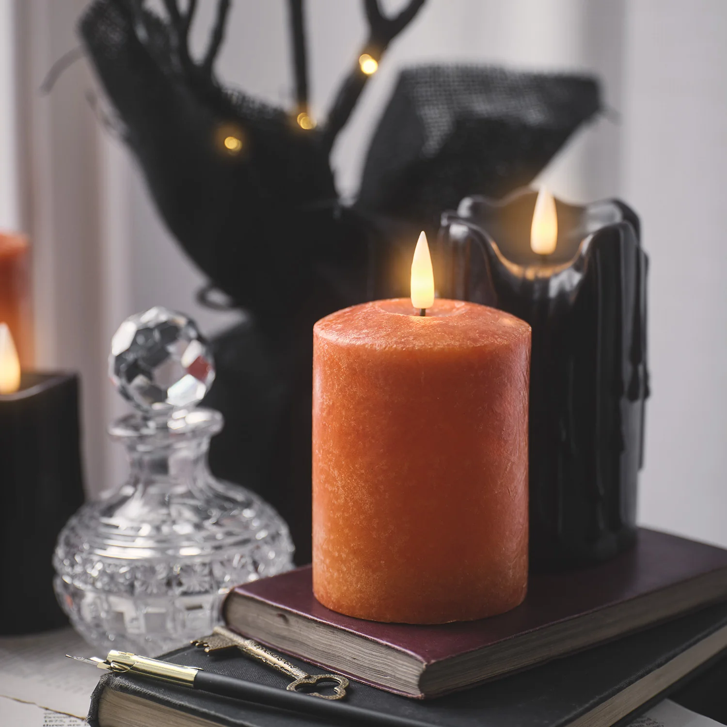 TruGlow® Mottled Orange LED Autumn Candle Trio With Remote Control - Image 8