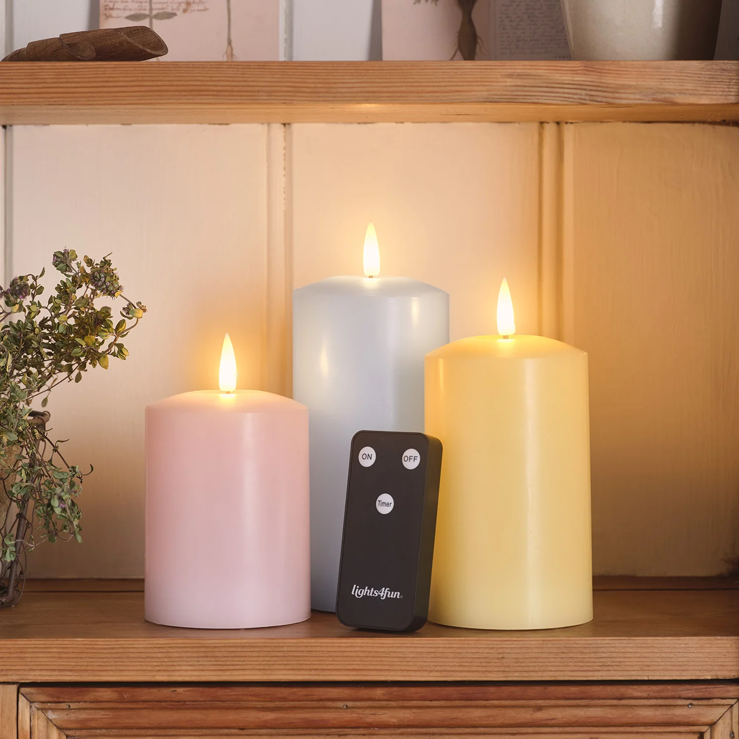 TruGlow® Pastel LED Pillar Candle Trio With Remote Control - Image 3