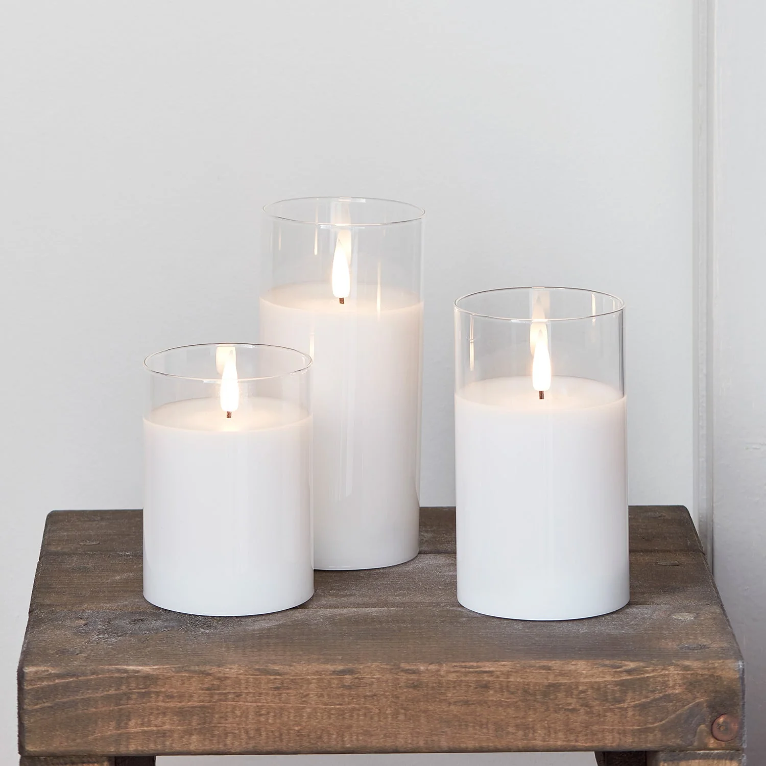 TruGlow® White LED Glass Candle Trio with Remote Control