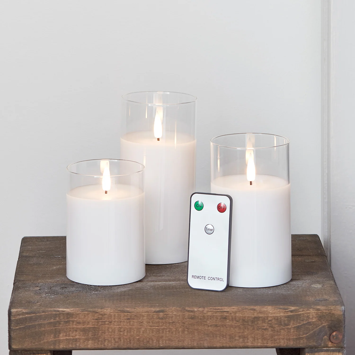 TruGlow® White LED Glass Candle Trio with Remote Control - Image 2