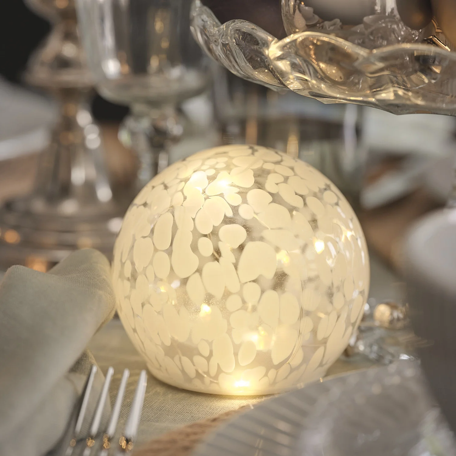 White Confetti Glass Globe LED Decoration - Image 10